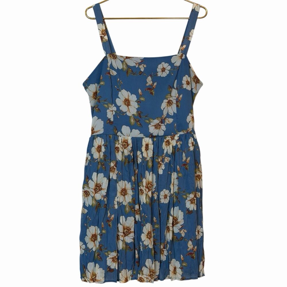 Floral Sundress Womens XXL Blue Boho Chiffon Overlay Smocked Back Flowy Dress